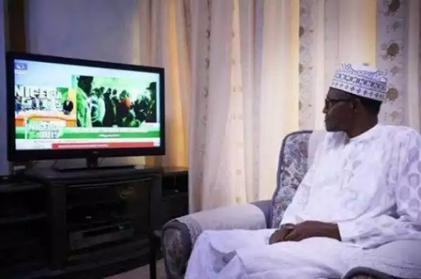 President Buhari Pictured Watching Channels Tv News [See Photo]